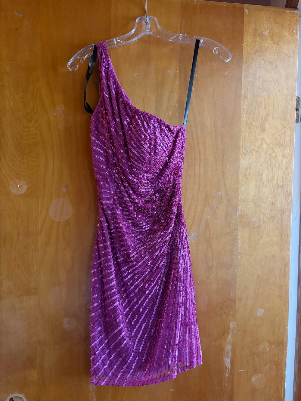 One-Shoulder Fuchsia Sequin Mini Dress